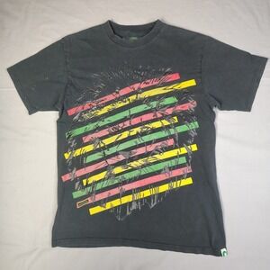 VINTAGE Seedless Lion Graphic T-Shirt Black Rasta Stripe Short Sleeve Medium
